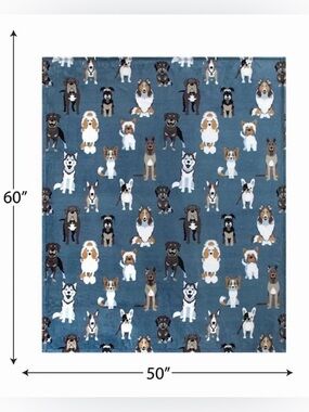 Mainstays Cozy Blue Dogs Plush Throw Blanket 50" x 60" NWT